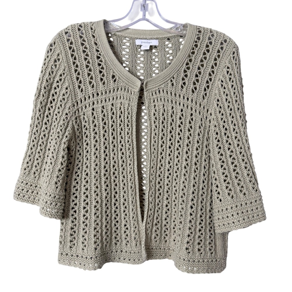 Dressbarn Cardigan Women M Green Crochet Open Front Vintage Boho Earthly Cottage